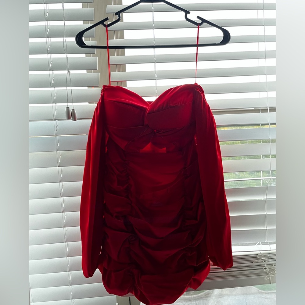 Red short off the shoulder formal dress